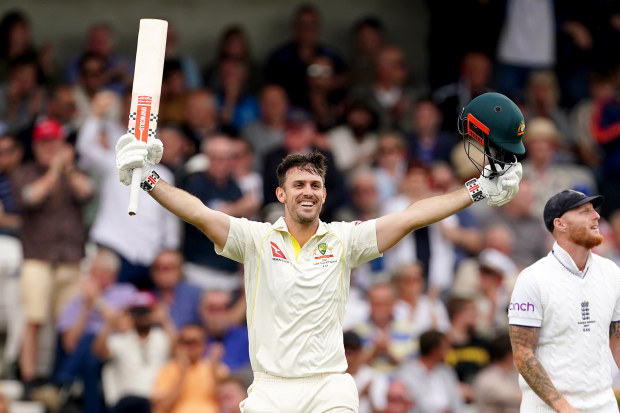 Australia's Mitchell Marsh celebrates his century during day one of the third Ashes test match at Headingley, Leeds. Picture date: Thursday July 6, 2023. (Photo by Mike Egerton/PA Images via Getty Images)