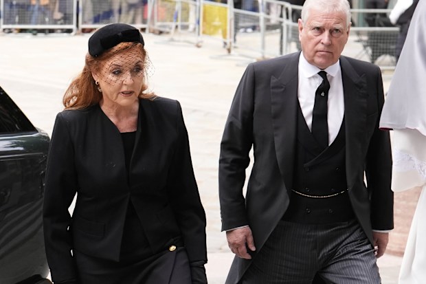 LONDON, ENGLAND - SEPTEMBER 16: Sarah, Duchess of York and Prince Andrew, Duke of York arrive for the Requiem Mass service for Katharine, Duchess of Kent at Westminster Cathedral on September 16, 2025 in London, England. Katharine, Duchess of Kent was married to Prince Edward, Duke of Kent, the first cousin of Queen Elizabeth II. She died on September 4 at the age of 92 at Kensington Palace surrounded by her family. Having converted to Catholicism in 1994, her funeral takes place at Westminster 