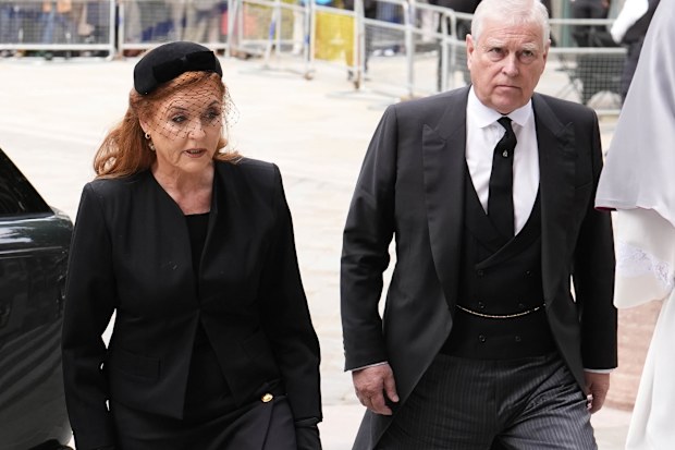 LONDON, ENGLAND - SEPTEMBER 16: Sarah, Duchess of York and Prince Andrew, Duke of York arrive for the Requiem Mass service for Katharine, Duchess of Kent at Westminster Cathedral on September 16, 2025 in London, England. Katharine, Duchess of Kent was married to Prince Edward, Duke of Kent, the first cousin of Queen Elizabeth II. She died on September 4 at the age of 92 at Kensington Palace surrounded by her family. Having converted to Catholicism in 1994, her funeral takes place at Westminster 