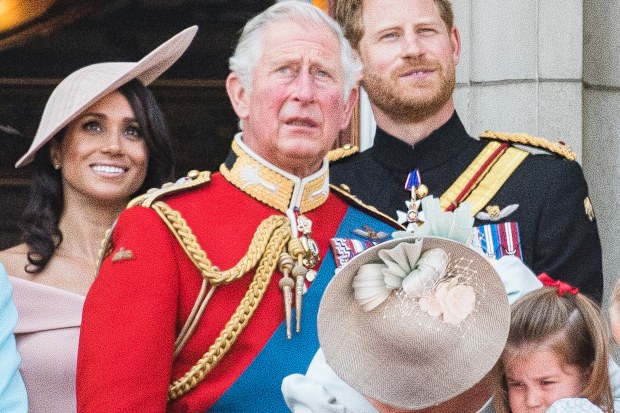 Meghan, Duchess of Sussex, King Charles, Prince Harry, Duke of Sussex on the balcony of Buckingham Palace during Trooping The Colour 2018 on June 9, 2018 in London, England.  