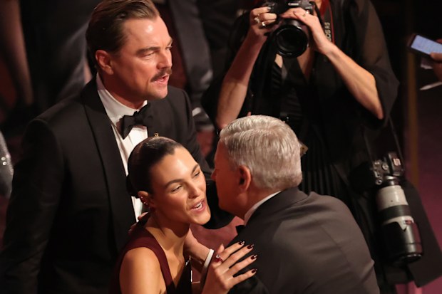 HOLLYWOOD, CALIFORNIA - MARCH 15: (L-R) Leonardo DiCaprio and Vittoria Ceretti attend the 98th Oscars at Dolby Theatre on March 15, 2026 in Hollywood, California. (Photo by Kevin Winter/Getty Images)