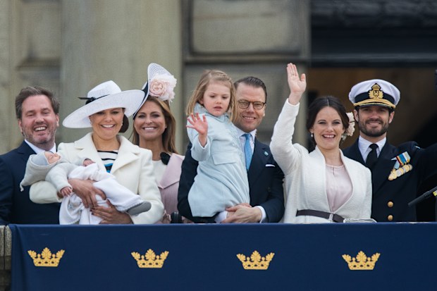 Christopher O'Neill, Princess Madeleine of Sweden, Prince Oscar of Sweden, Crown Princess Victoria of Sweden , Prince Daniel of Sweden, Princess Estelle of Sweden, Princess Sofia of Sweden Prince Carl Philip of Sweden attend the choral tribute and cortege during the celebrations of the 70th birthday of King Carl Gustaf of Sweden on April 30, 2016 in Stockholm, Sweden.  (Photo by Samir Hussein/WireImage)