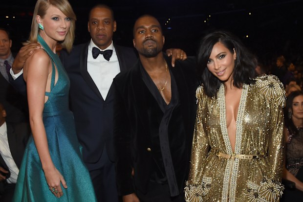 Taylor Swift, Jay Z, Kanye West, Kim Kardashian attends The 57th Annual GRAMMY Awards at the STAPLES Center on February 8, 2015 in Los Angeles, California.