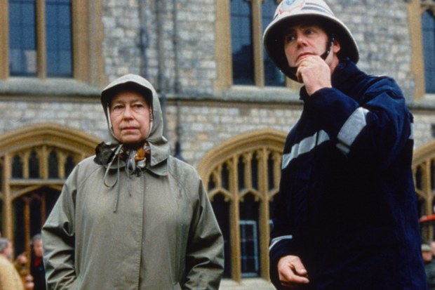 The Queen at Windsor Castle after the fire of 1992.  (Photo by Tim Graham Photo Library via Getty Images)
