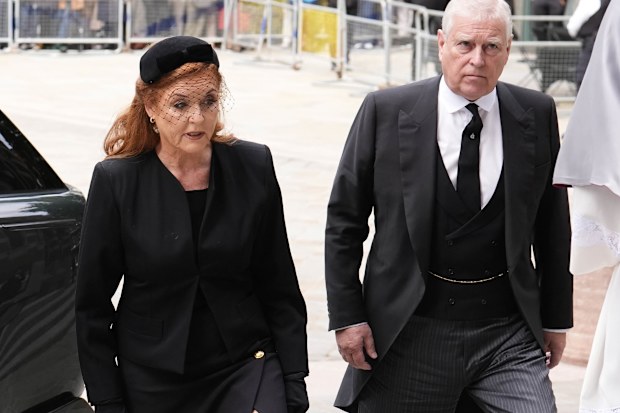 LONDON, ENGLAND - SEPTEMBER 16: Sarah, Duchess of York and Prince Andrew, Duke of York arrive for the Requiem Mass service for Katharine, Duchess of Kent at Westminster Cathedral on September 16, 2025 in London, England. Katharine, Duchess of Kent was married to Prince Edward, Duke of Kent, the first cousin of Queen Elizabeth II. She died on September 4 at the age of 92 at Kensington Palace surrounded by her family. Having converted to Catholicism in 1994, her funeral takes place at Westminster 