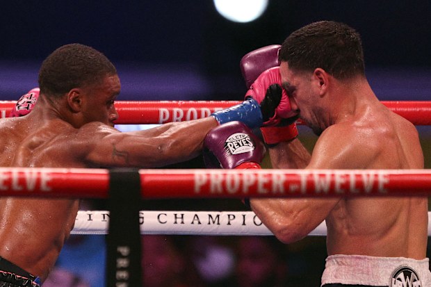 Errol Spence Jr. and Danny Garcia during their WBC & IBF World Welterweight Championship fight.