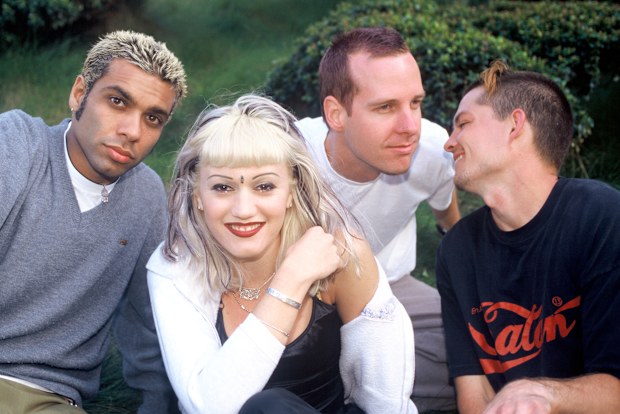 No Doubt members Tony Kanal, Gwen Stefani, Tom Dumont and Adrian Young at Live 105's BFD 1996 at Shoreline Amphitheatre on June 14, 1996 in Mountain View, California.