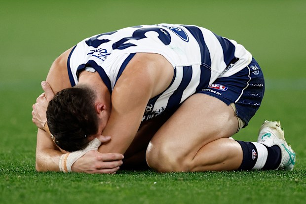 Heartbroken Shannon Neale of the Cats on the siren of their loss to Brisbane.