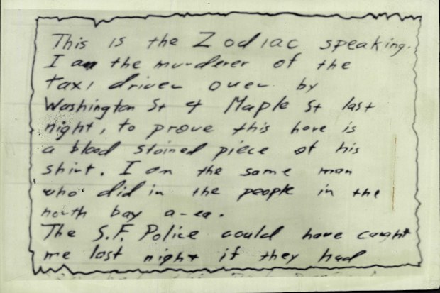 A gruesome letter sent by the killer to San Francisco police