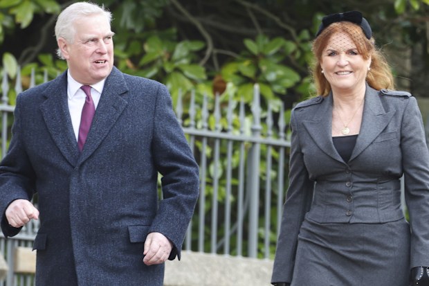 Prince Andrew and Sarah, Duchess of York arrive to attend the Thanksgiving Service for King Constantine of the Hellenes at St George's Chapel in Windsor Castle, England, on Tuesday Feb. 27, 2024. Constantine II, Head of the Royal House of Greece, reigned as the last King of the Hellenes from 6 March 1964 to 1 June 1973, and died in Athens at the age of 82. (Chris Jackson/Pool via AP)