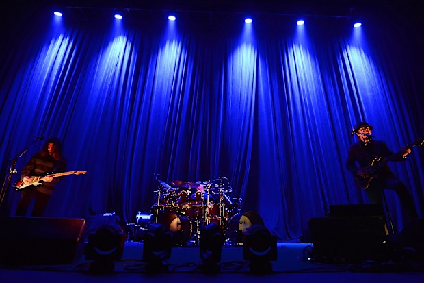 Guitarist Larry "Ler" LaLonde, drummer Tim "Herb" Alexander and singer/bassist Les Claypool of Primus perform at The Joint inside the Hard Rock Hotel & Casino on September 4, 2015 in Las Vegas, Nevada