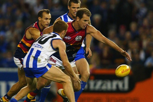 Wayne Carey #2 for the Crows in action during the round six AFL match between the Kangaroos and Adelaide Crows at the Telstra Dome in Melbourne, Australia on May 2, 2003. (Photo by Sean Garnsworthy/Getty Images)