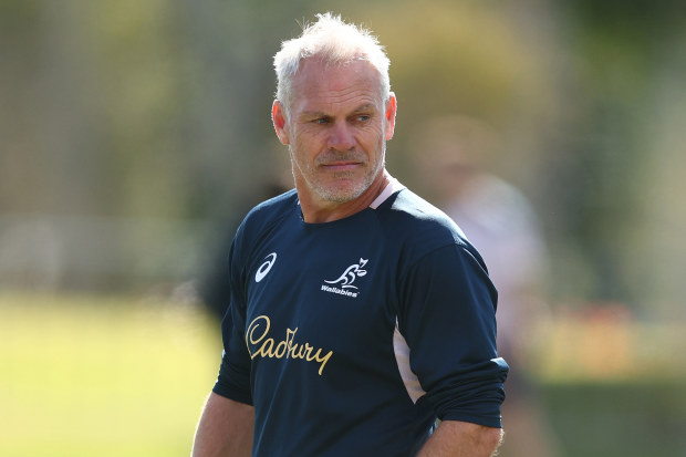 Wallabies attack coach Brad Davis during a training session at Sanctuary Cove.