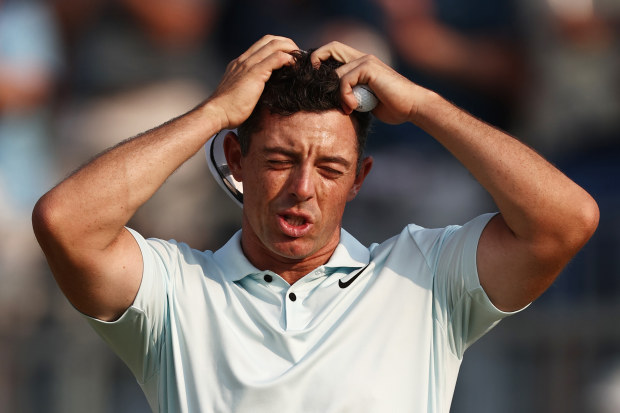 Rory McIlroy of Northern Ireland reacts after finishing the 18th hole during the final round of the 124th U.S. Open at Pinehurst Resort on June 16, 2024 in Pinehurst, North Carolina. (Photo by Jared C. Tilton/Getty Images)
