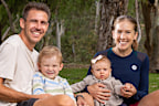 ADELAIDE, AUSTRALIA - FEBRUARY 23: Australian Olympic Marathon athlete Jessica Stenson with family, husband Dylan and daughter Ellie and Son Billy during a training session along Linear Park on February 23, 2024 in Adelaide, Australia. (Photo by Sarah Reed/Getty Images)