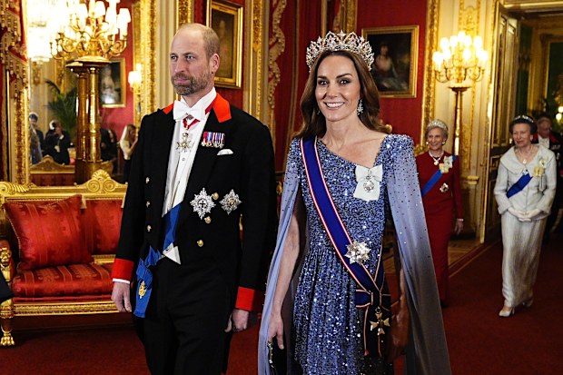 WINDSOR, ENGLAND - DECEMBER 03: William, Prince of Wales and Catherine, Princess of Wales arrive ahead the state banquet for the German President Frank-Walter Steinmeier and his wife Elke Budenbender, on day one of their state visit to the UK, at Windsor Castle on December 3, 2025 in Windsor, England. The President of the Federal Republic of Germany, accompanied by Ms. Elke Büdenbender, are paying a State Visit to the United Kingdom as the guests of Their Majesties The King and Queen. The visit 