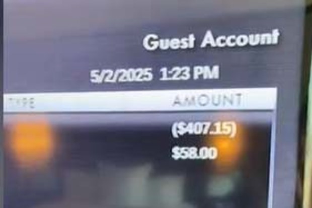 She got a shock when she noticed the $US58 charge which came up on her account on the TV.