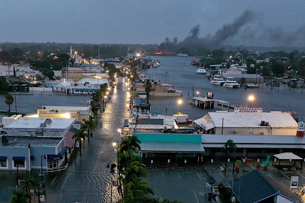Floodwater innundates downtown Tarpon Springs, Florida, on the morning of August 30.