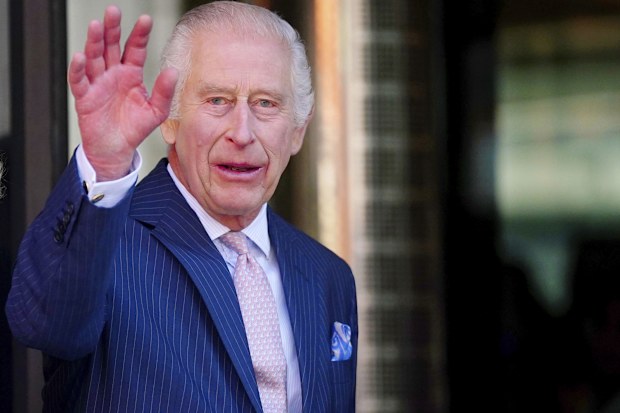 King Charles III, patron of Cancer Research UK and Macmillan Cancer Support, arrives for a visit to University College Hospital Macmillan Cancer Centre, to raise awareness of the importance of early diagnosis and highlight some of the innovative research which is taking place at the centre, in London, Tuesday April 30, 2024.
