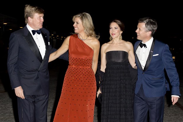 King Willem-Alexander and Queen Maxima of the Netherlands with Crown Princess Mary and Crown Prince Frederik in Copenhagen during a state visit to Denmark in 2015.