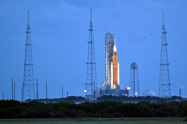 NASA's next-generation moon rocket, the Space Launch System (SLS) with the Orion crew capsule perched on top, stands on launch complex 39B as it is prepared for launch for the Artemis 1 mission at Cape Canaveral, Florida, U.S. September 3, 2022. 