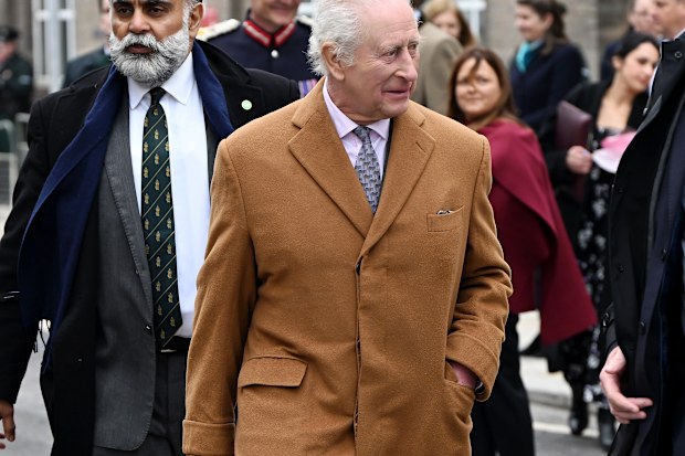 BANBRIDGE, NORTHERN IRELAND - MARCH 21: King Charles III walks through Banbridge during an official visit to Northern Ireland on March 21, 2025 in Banbridge, Northern Ireland.  (Photo by Stuart C. Wilson/Getty Images)