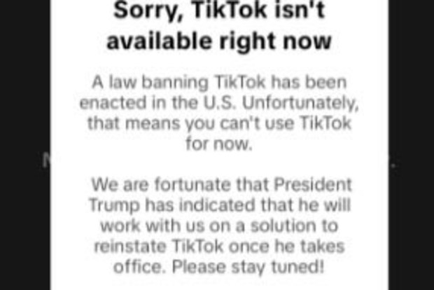 Visitors to the app were greeted with a message reading: "Sorry, TikTok isn't available right now.