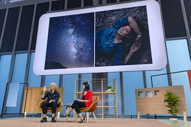 Photographer Annie Leibovitz, left, and Lily Lin, with Google, talk about Leibovitz' experience using the Google Pixel 4 in a professional setting.