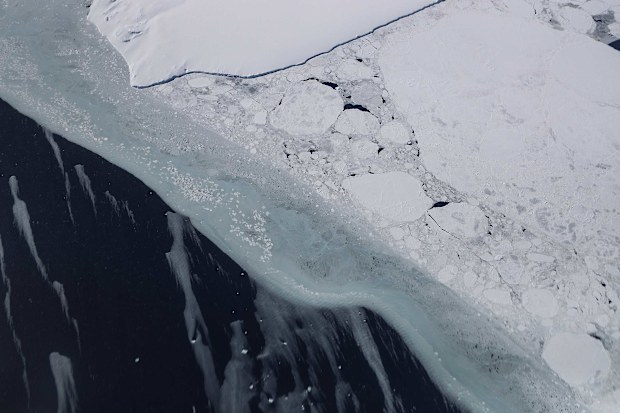  Sea ice floats as seen from NASA's Operation IceBridge research aircraft in the Antarctic Peninsula region, on November 4, 2017, above Antarctica.