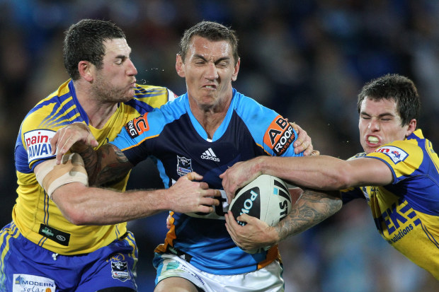 Mat Rogers in action for the the Gold Coast Titans in 2010.