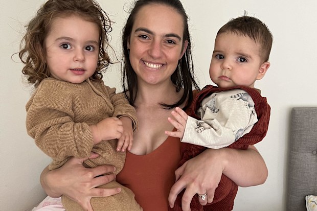 Nikolina Kharoufeh with two year old son Noah and eight month old Leo. 