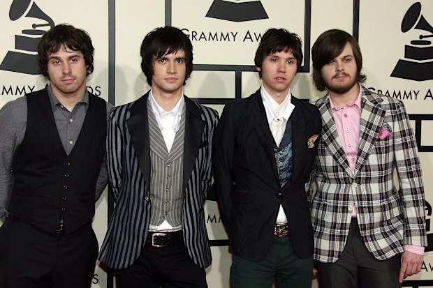 From left to right: Musicians Jon Walker, Brendon Urie, Ryan Ross, and Spencer Smith arrive at the 50th annual Grammy awards held at the Staples Center on February 10, 2008 in Los Angeles, California.