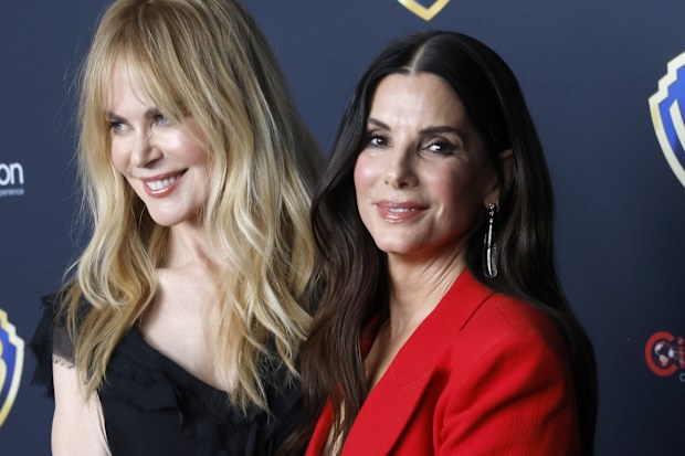 Nicole Kidman and Sandra Bullock promote Practical Magic 2 at the Warner Bros. Pictures presentation at The Dolby Colosseum at Caesars Palace during CinemaCon, on April 14, 2026 in Las Vegas, Nevada. 
