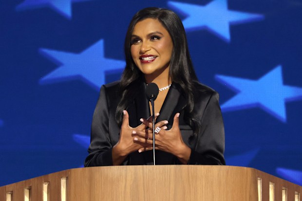 CHICAGO, ILLINOIS - AUGUST 21:  Actress Mindy Kaling speaks on stage during the third day of the Democratic National Convention at the United Center on August 21, 2024 in Chicago, Illinois. Delegates, politicians, and Democratic Party supporters are in Chicago for the convention, concluding with current Vice President Kamala Harris accepting her party's presidential nomination. The DNC takes place from August 19-22.   (Photo by Alex Wong/Getty Images)