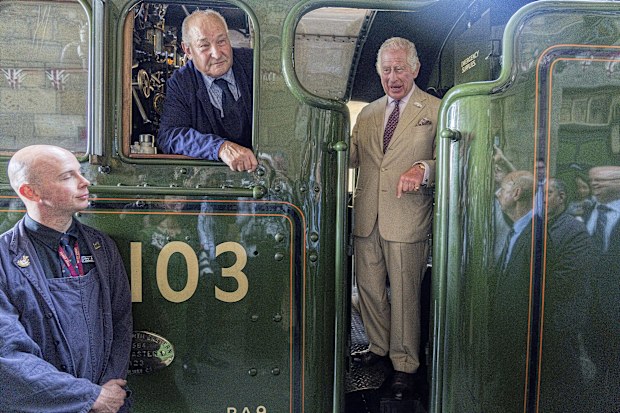 FILE - Britain's King Charles III, arrives by royal train, pulled by the Flying Scotsman, at Pickering Heritage Railway Station, the southern terminus of the North Yorkshire Moors Railway, for a visit to Pickering in Yorkshire, England, Monday June 12, 2023. (Charlotte Graham/Pool Photo via AP, File)