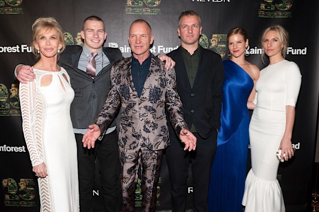 NEW YORK, NY - APRIL 17:  (L-R) Trudie Styler, Giacomo Sumner, Sting, Joe Sumner, Fuchsia Sumner, and Mickey Sumner attend the after party for the 25th Anniversary concert for the Rainforest Fund at the Mandarin Oriental Hotel on April 17, 2014 in New York City.  (Photo by D Dipasupil/Getty Images)
