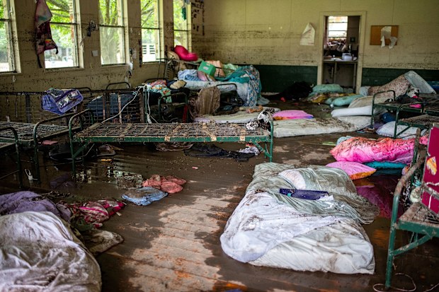 Items lie scattered inside a cabin at Camp Mystic after deadly flooding in Kerr County, Texas, on July 5.