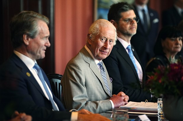 King Charles III attends a Sustainable Markets Initiative discussion at Admiralty House on October 22, 2024 in Sydney, Australia. 
