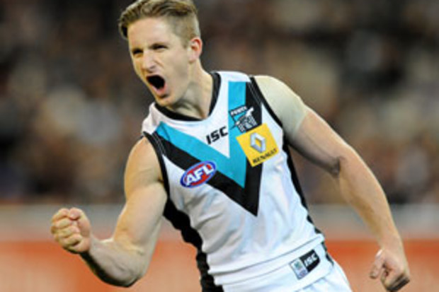 Hamish Hartlett wears the Powers' clash strip. (AAP)