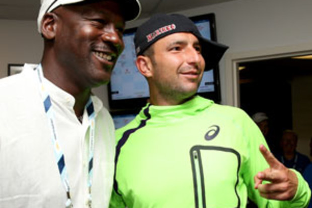 Marinko Matosevic got up close and personal with Michael Jordan at the US Open. (Getty)