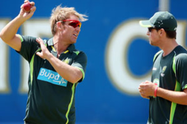 Shane Warne with James Muirhead. (Getty)
