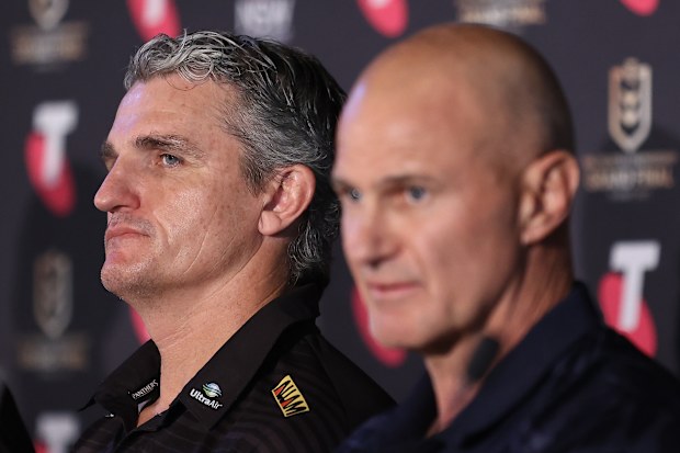 Panthers coach Ivan Cleary and Eels coach Brad Arthur attend the grand final media conference at The Fullerton Hotel, Martin Place.