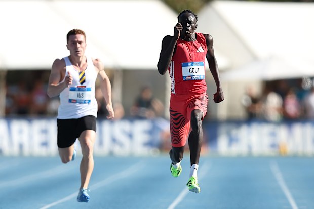 Gout Gout in action in the 200m final at the Australian athletics championships.