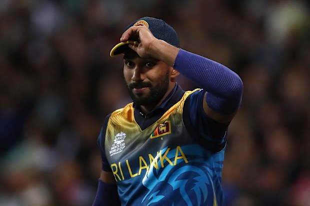 Chamika Karunaratne of Sri Lanka  during the ICC men's T20 World Cup. (Photo by Jason McCawley-ICC/ICC via Getty Images)