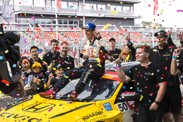 Tony D'Alberto celebrates his TCR Australia Series win with Wall Racing.