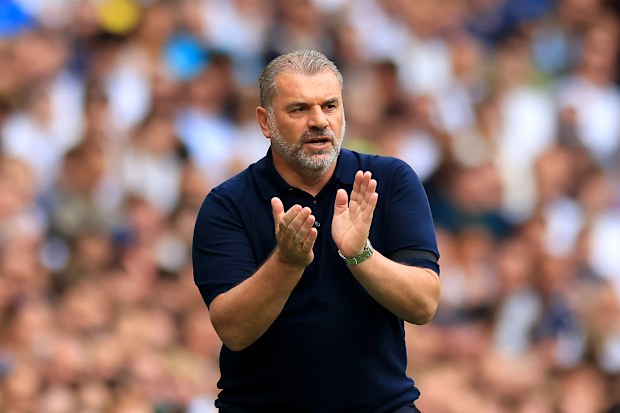 Ange Postecoglou, manager of Tottenham Hotspur, reacts during the Premier League match against Sheffield United.