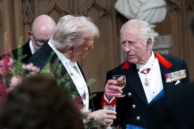 (From left) Michael Boulos, Catherine, Princess of Wales, President Donald Trump and King Charles III of the United Kingdom of Great Britain during an official state banquet at Windsor Castle on Wednesday, Sept. 17, 2025 in Windsor, England. (Photo by Doug Mills/The New York Times)