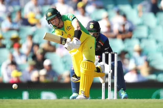 Steve Smith of Australia bats during game one.