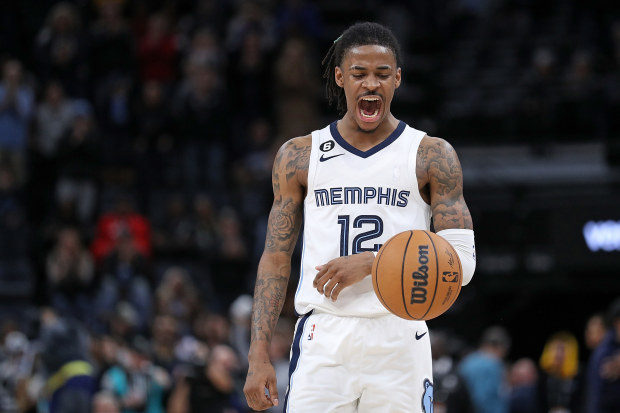 MEMPHIS, TENNESSEE - JANUARY 29: Ja Morant #12 of the Memphis Grizzlies reacts during the game against the Indiana Pacers at FedExForum on January 29, 2023 in Memphis, Tennessee. NOTE TO USER: User expressly acknowledges and agrees that, by downloading and or using this photograph, User is consenting to the terms and conditions of the Getty Images License Agreement. (Photo by Justin Ford/Getty Images)