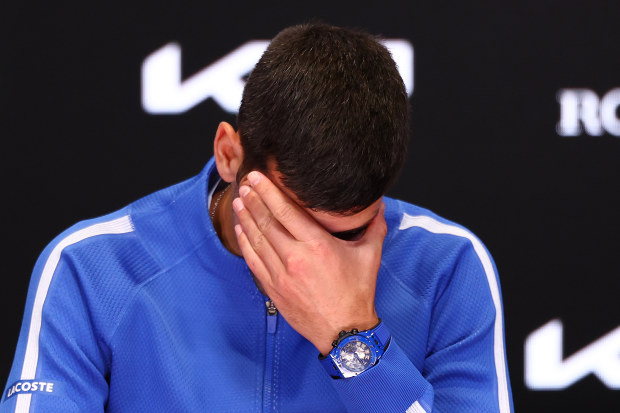Novak Djokovic head in hands